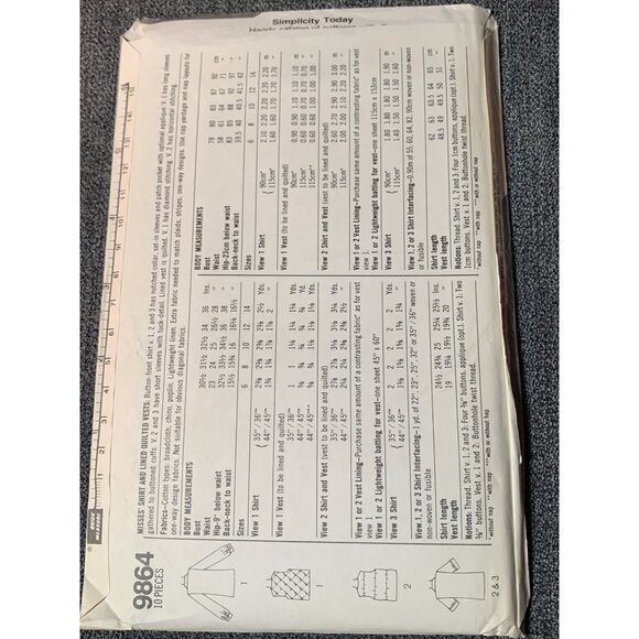 Simplicity Misses Shirt Sewing Pattern sz 14 9864 - uncut - Picture 3 of 3